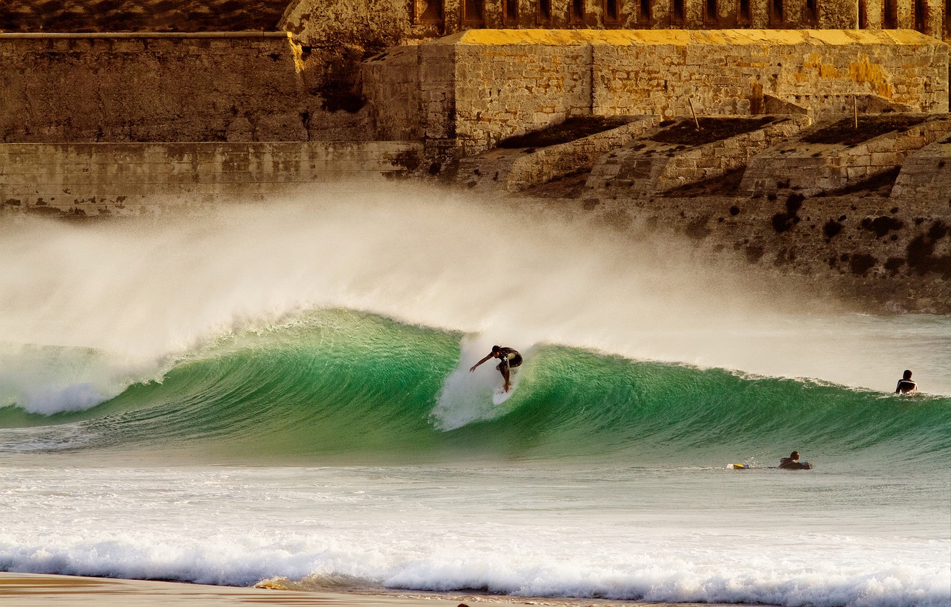 Photo Wallpaper Beach, Squirt, Wave, Surfer, Surfing, - Surfing - HD Wallpaper 