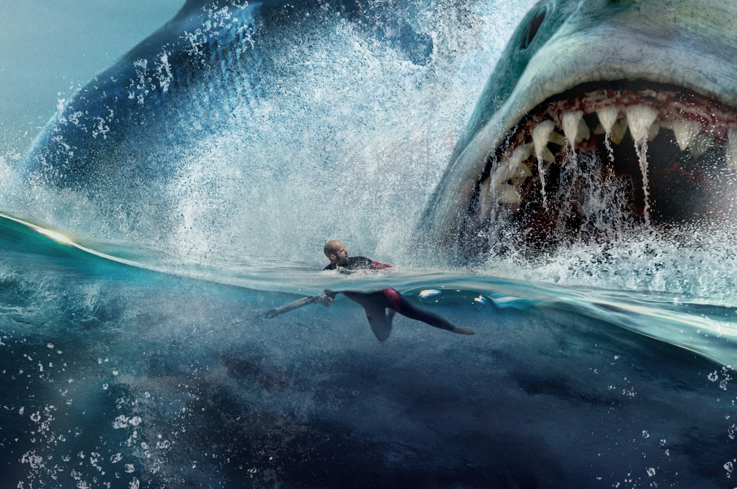 The Meg, Jason Statham, Shark, Ocean - Great White Shark Attack - HD Wallpaper 