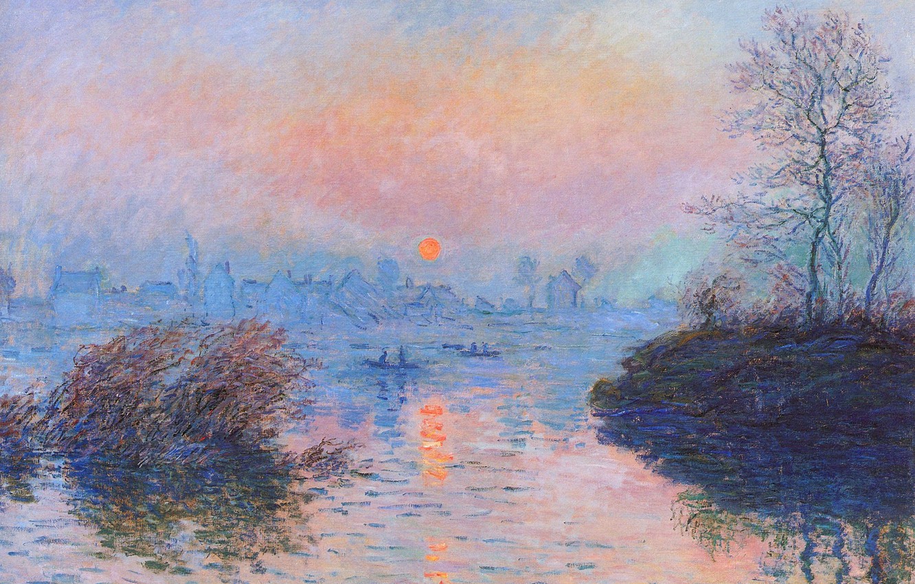Photo Wallpaper Landscape, Picture, Claude Monet, Sunset - Sunset On The Seine At Lavacourt Winter Effect - HD Wallpaper 
