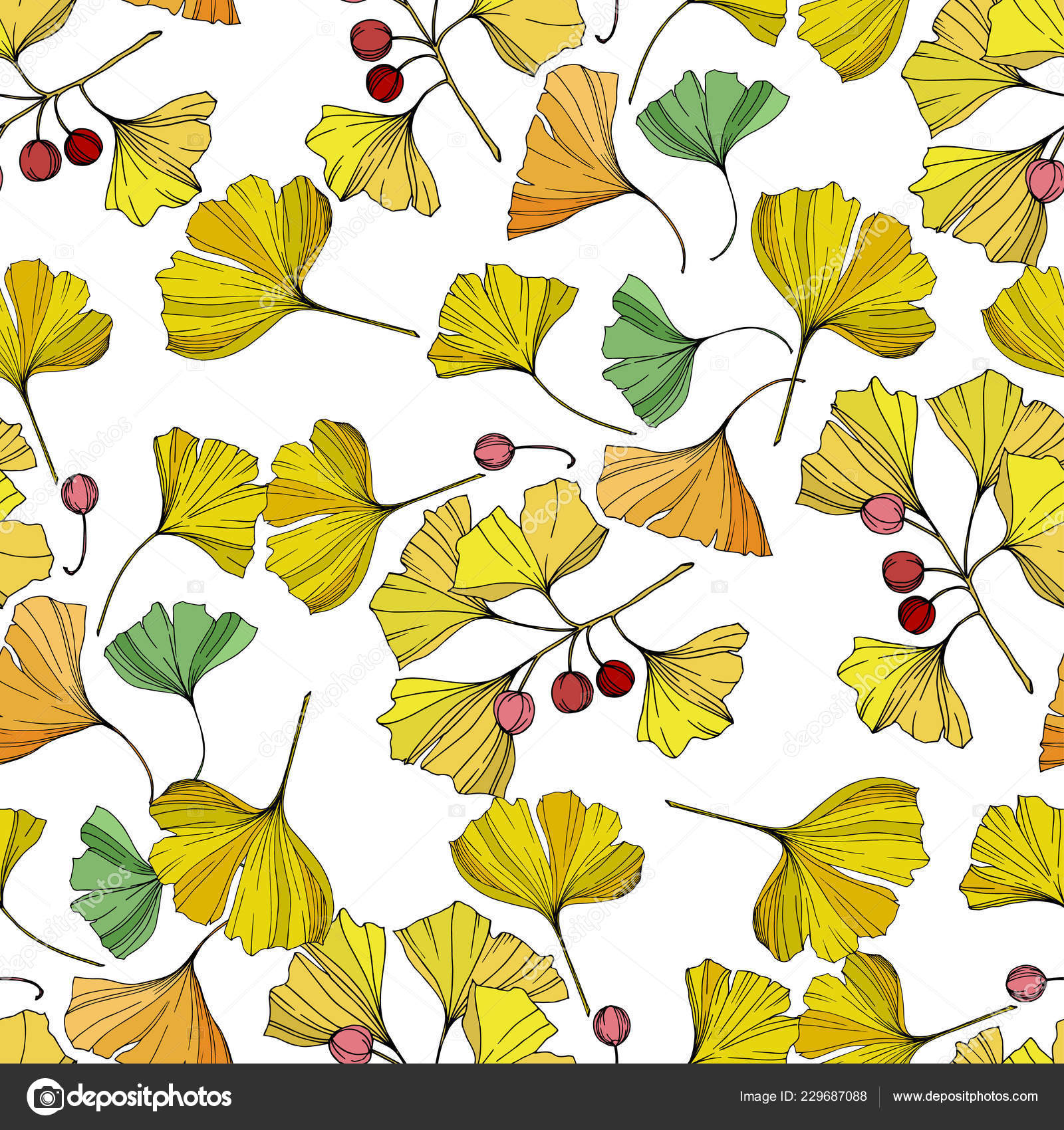 Ginkgo Leaves Pattern Fabric - HD Wallpaper 