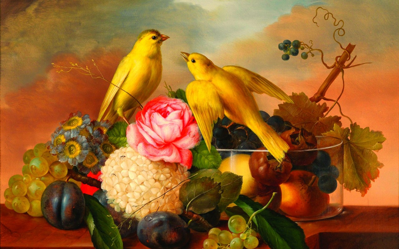 Yellow Birds Flores Y Frutas Wallpapers - Franz Xaver Petter Paintings - HD Wallpaper 