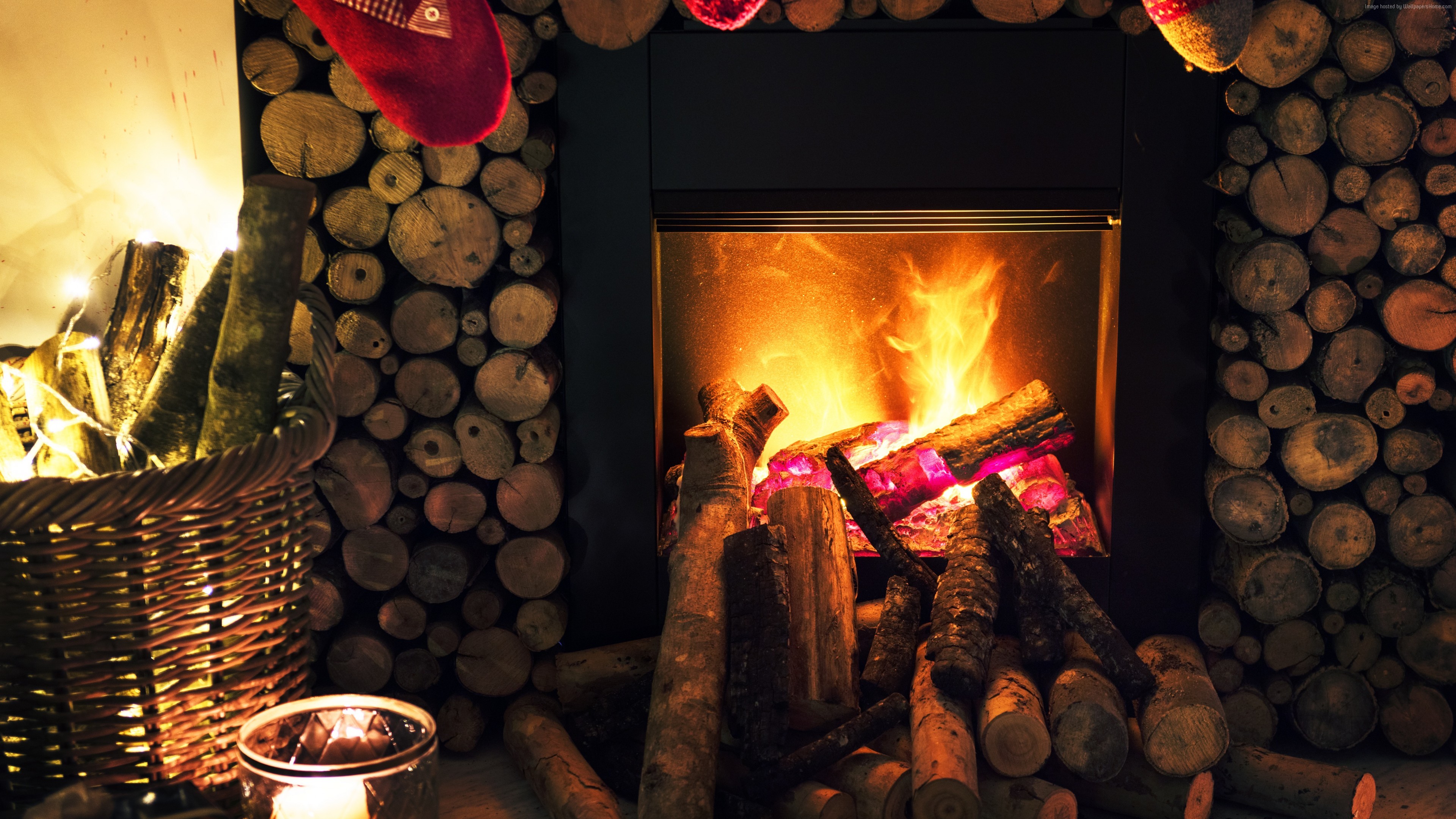 3840x2160, Post Navigation - Fireplace Background New Year - HD Wallpaper 