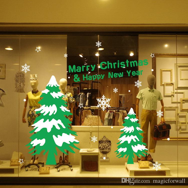 Árbol De Navidad Verde Y Nieve Blanca Wall Art Mural - 2018 Christmas Shop Window - HD Wallpaper 