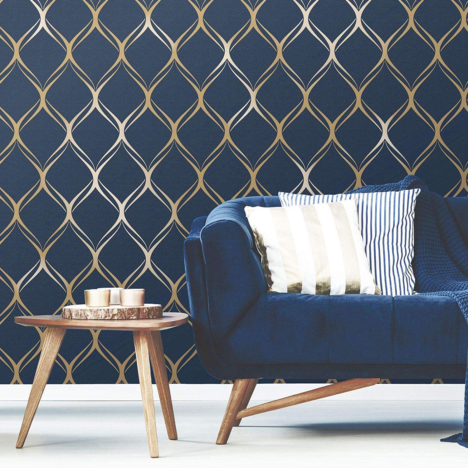 Navy And Rose Gold Living Room - HD Wallpaper 