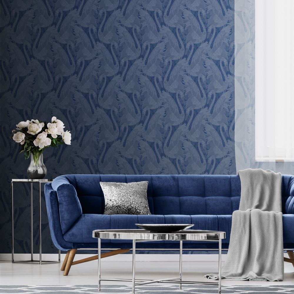 Azul De Medianoche Azul Marino Wallpaper Animales Tropicales - Dark Blue Wallpaper Living Room - HD Wallpaper 