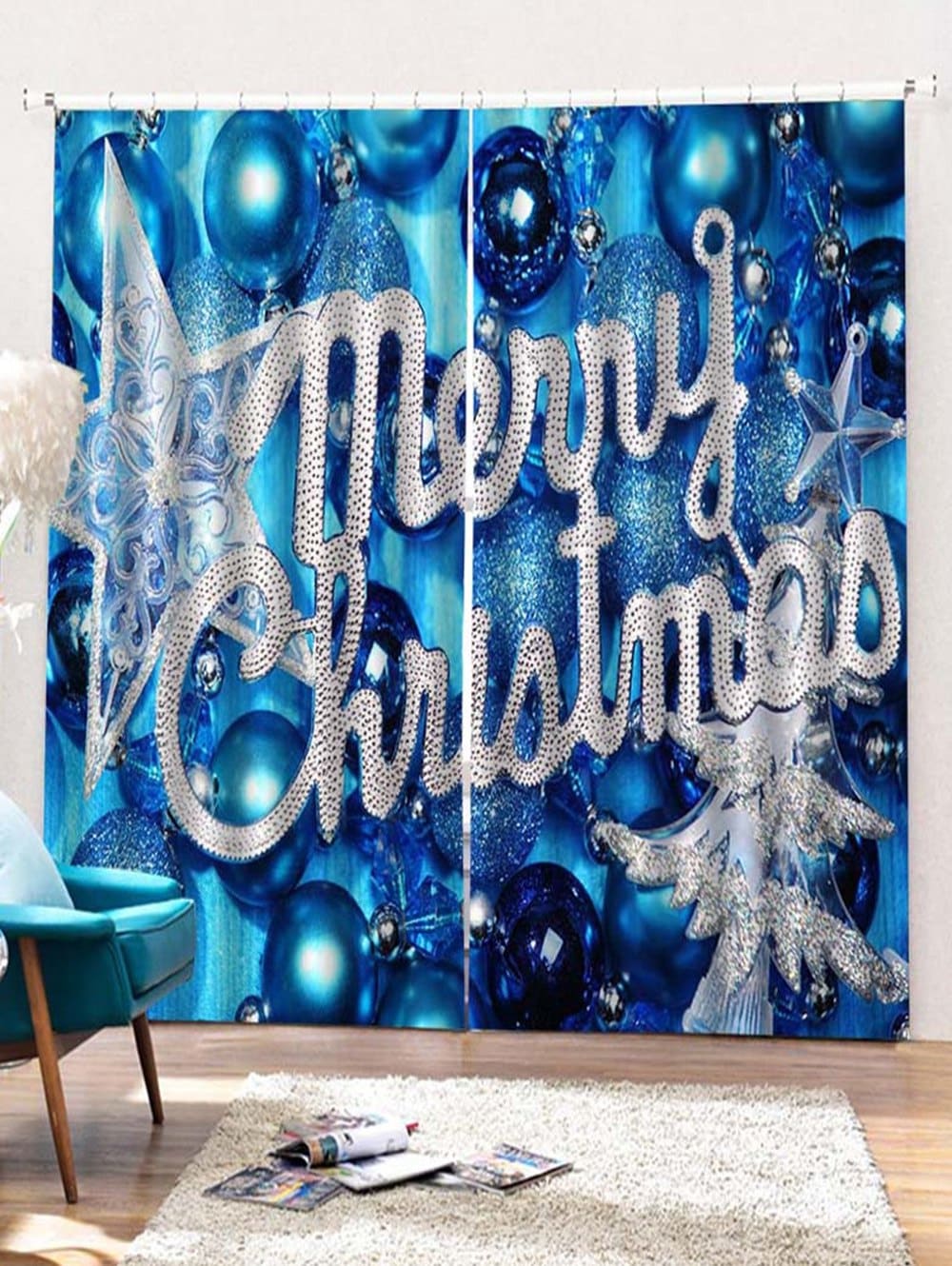 Best 2pcs Merry Christmas Star Pattern Window Curtains - Wall - HD Wallpaper 