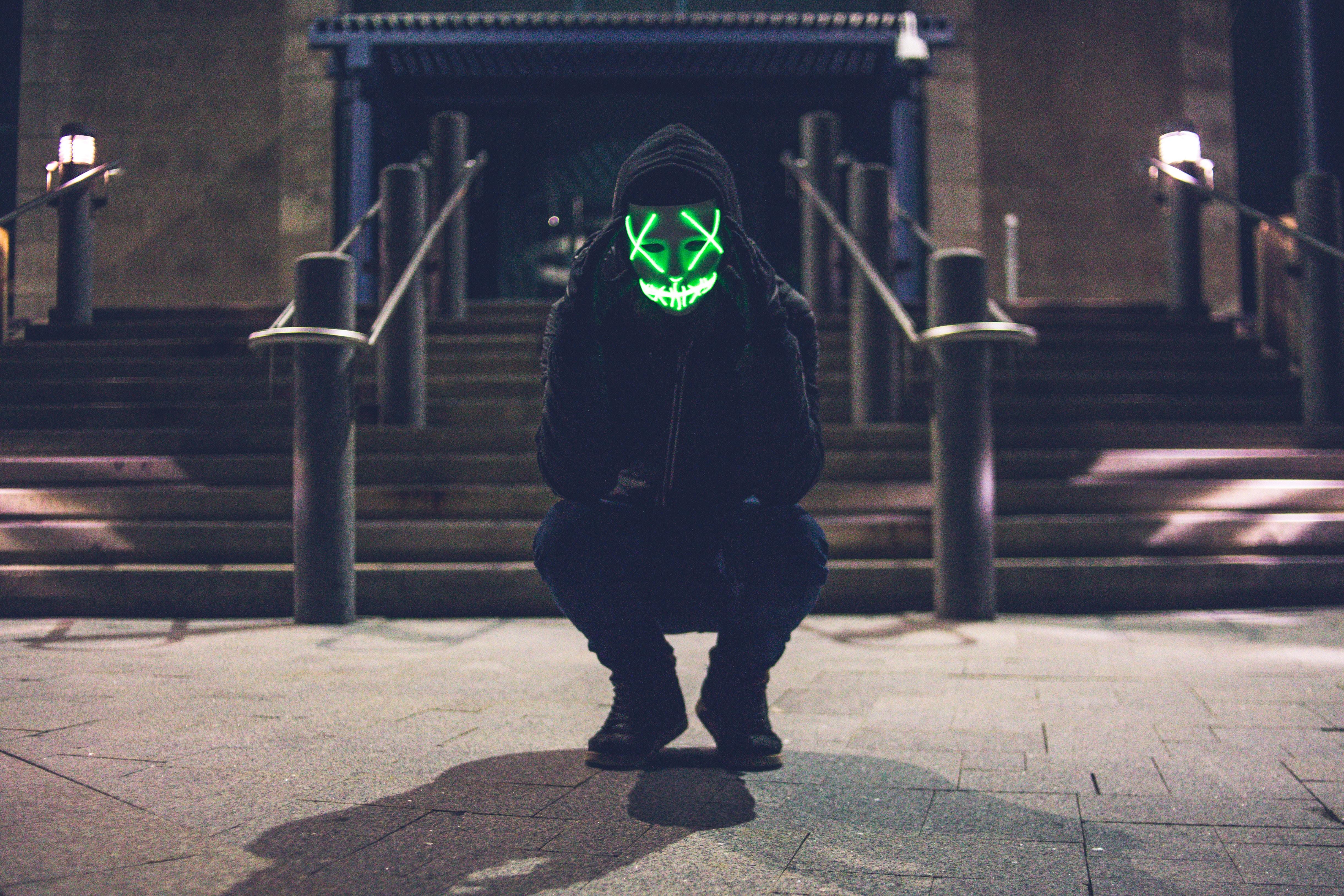 Man, Mask, Hood, Anonymous, Glow, Green - HD Wallpaper 