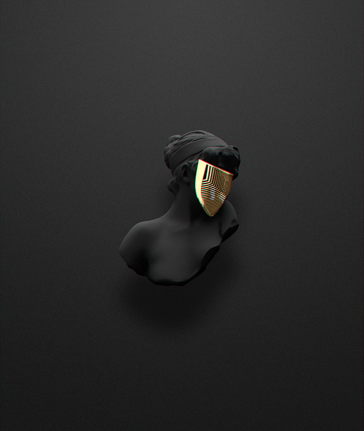 Mask, Gold, Minimalism, Sculpture, Hd Wallpaper - Hd Black And Gold - HD Wallpaper 