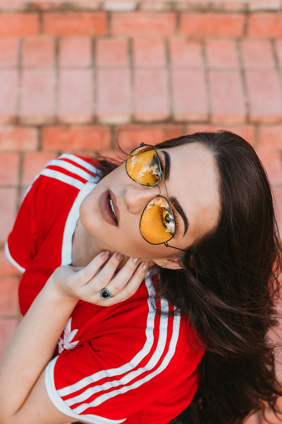 , Woman Wearing Red And White Adidas Shirt, Portrait, - Sunglasses - HD Wallpaper 