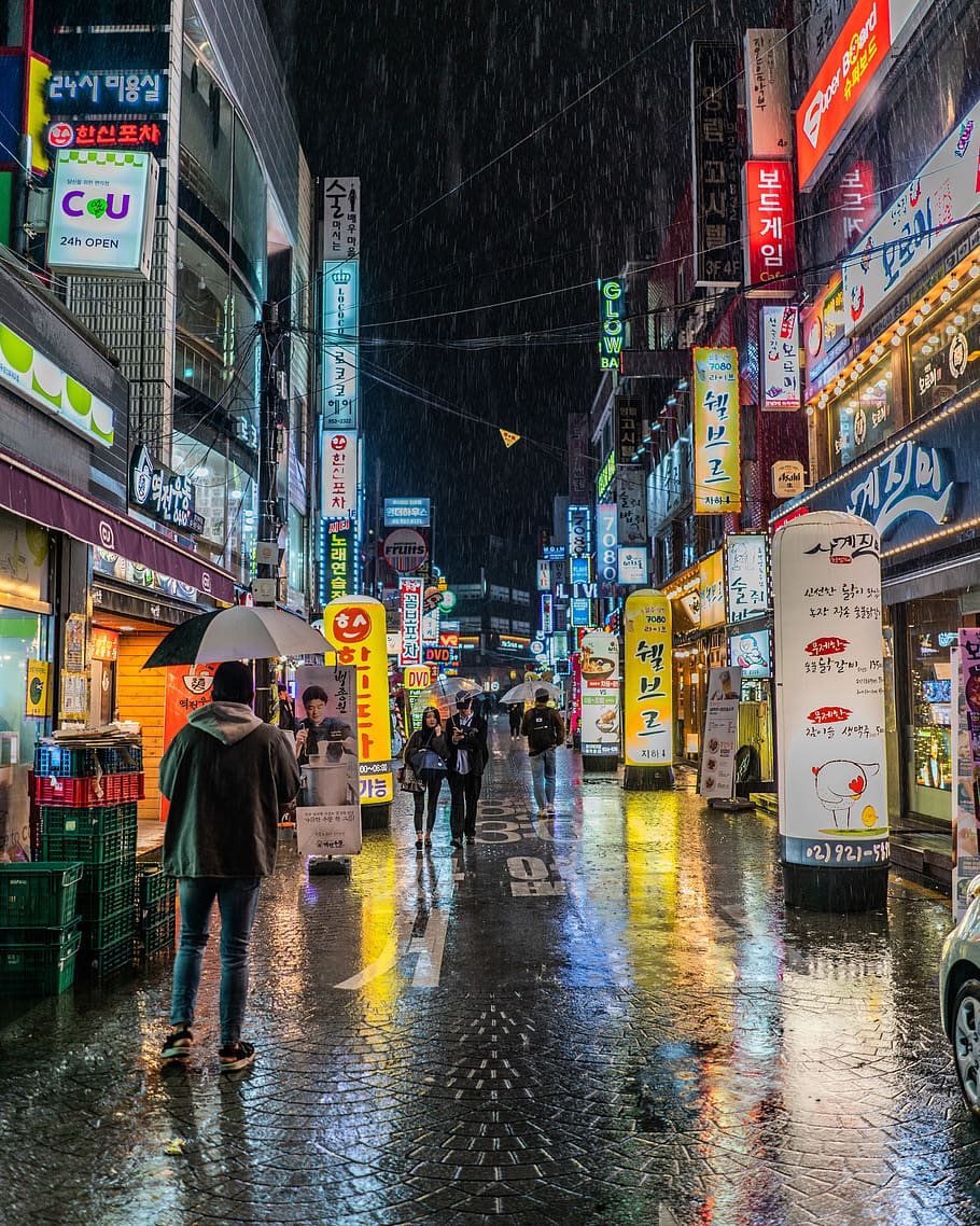 Streets, Neon, Cyberpunk, Seoul, Korea, Night, City, - HD Wallpaper 