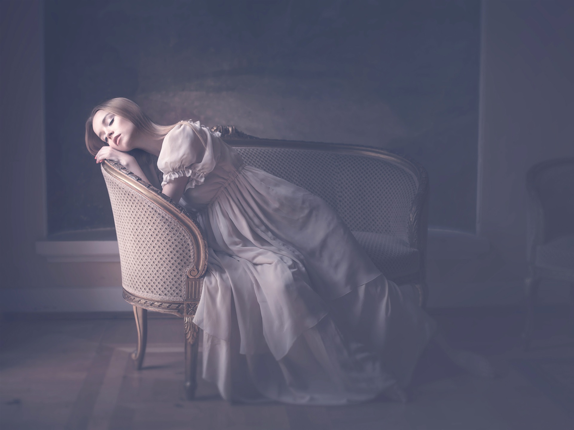 Wallpaper Girl Sleep On Chair, Furniture, Vintage Style - Vintage Dress - HD Wallpaper 