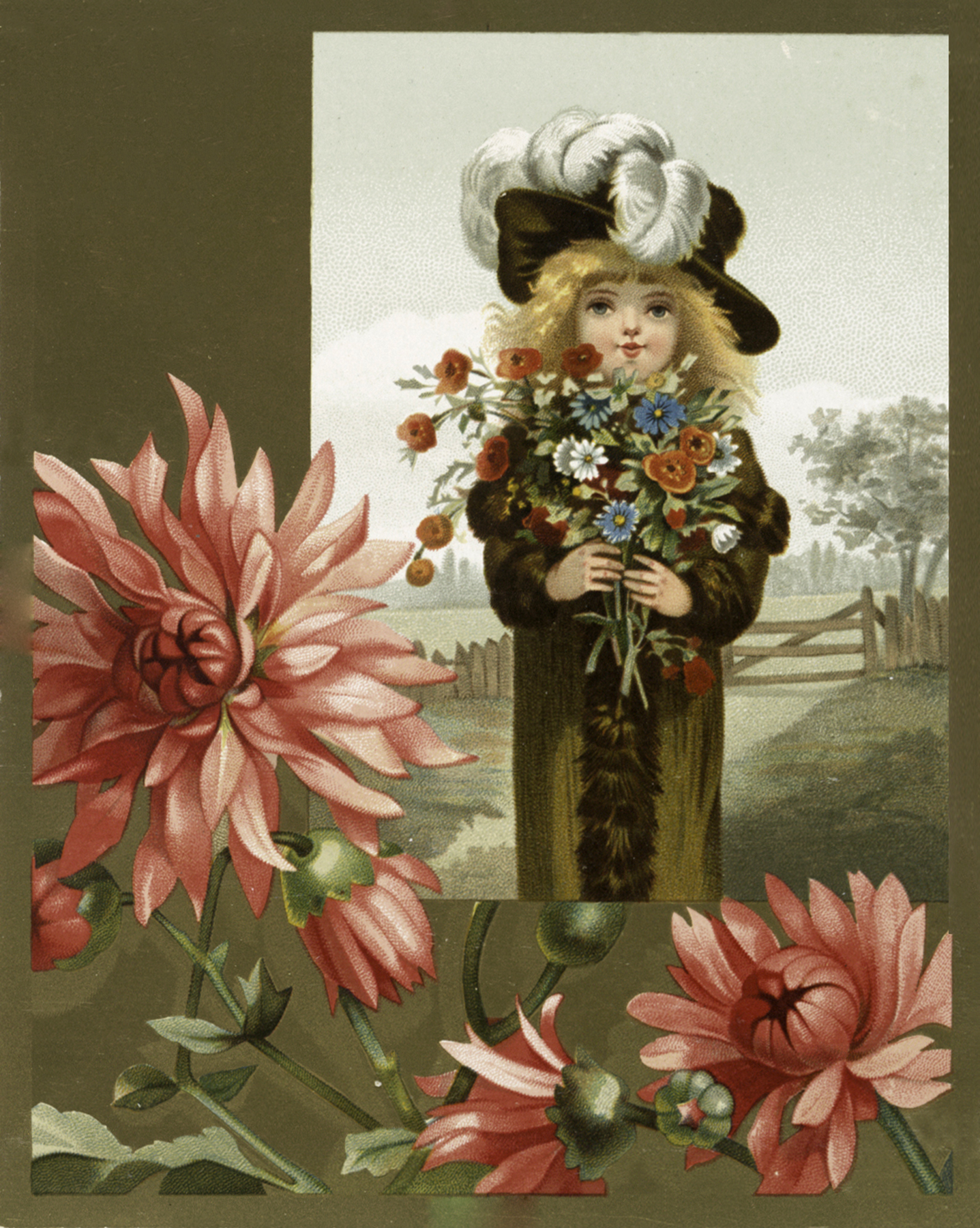 Vintage Girl Holding Flowers Image - Chrysanths - HD Wallpaper 