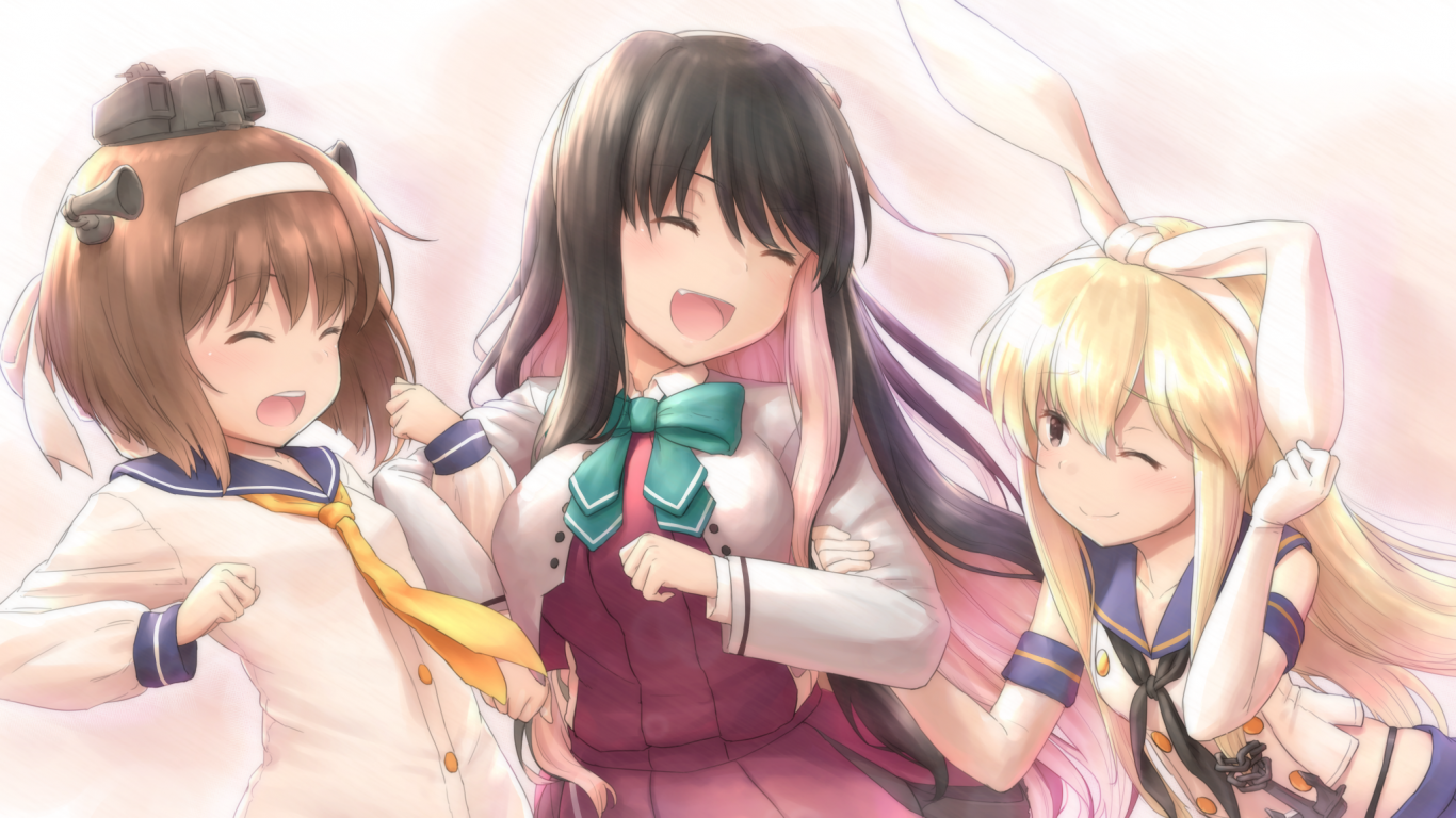 Yukikaze, Naganami, Shimakaze, Smiling, Friends, Kantai - Shimakaze And Friend - HD Wallpaper 