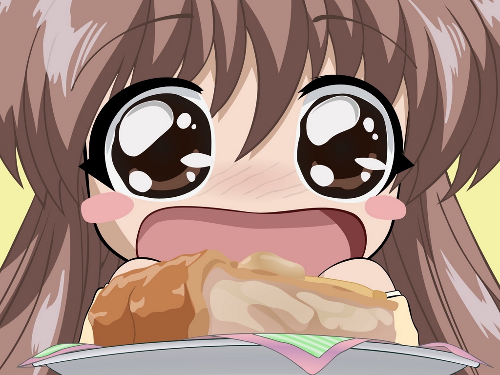 Wallpaper Kawaii Pie, Girl, Big Eyes, Sandwich, Appetite, - Big Shiny Anime Eyes - HD Wallpaper 