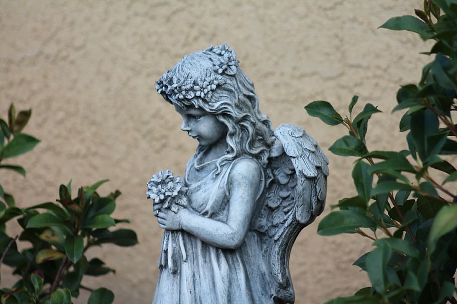 Angel, Garden Art, Sculpture, Statue, Stone, Religious, - HD Wallpaper 