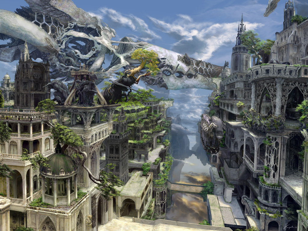 Download Hd Futuristic City Desktop Wallpaper Id - Fantasy Stone City - HD Wallpaper 