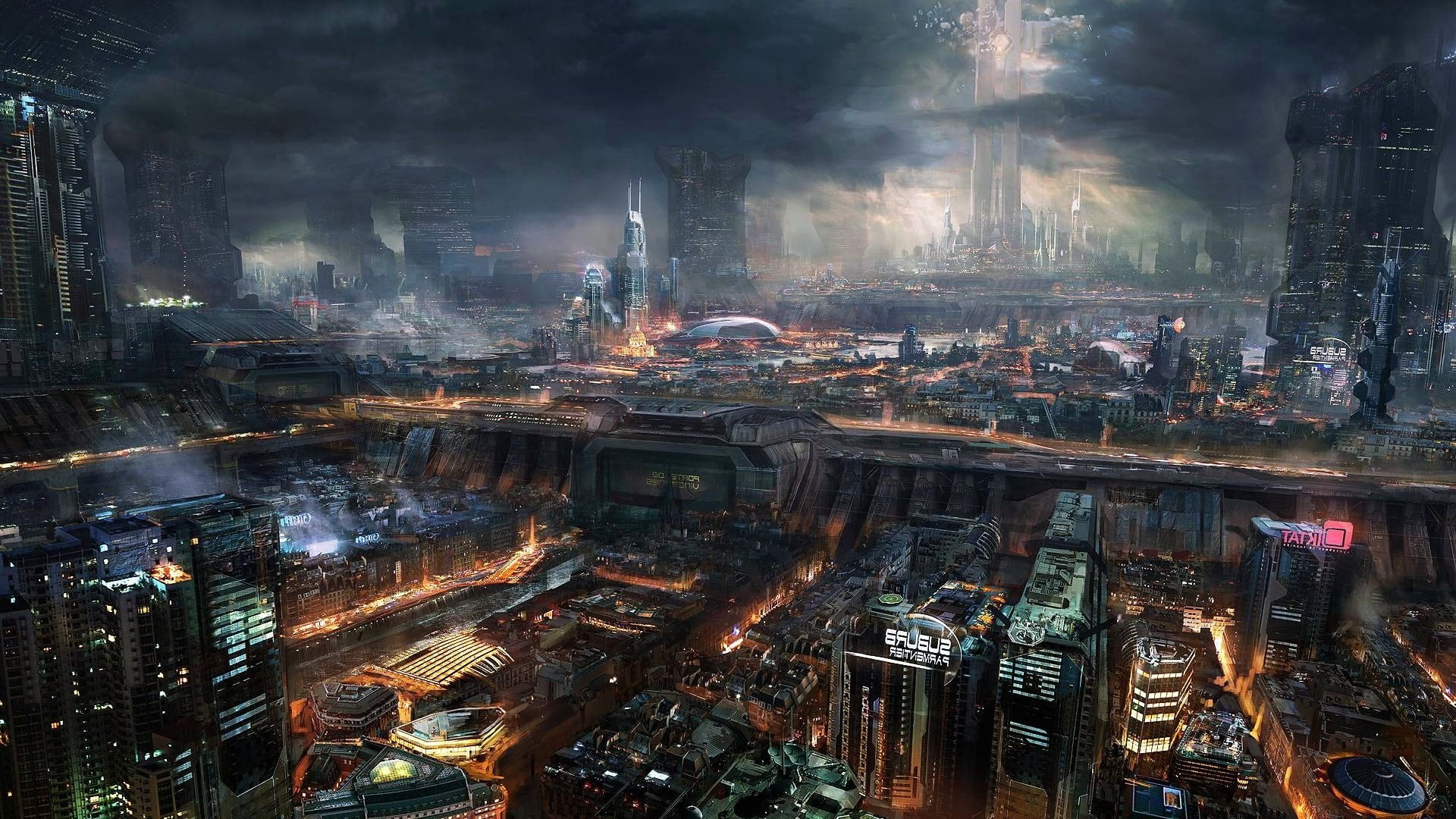 Cityscape Digital Wallpaper, Cyberpunk, Futuristic - Cyberpunk Landscape - HD Wallpaper 