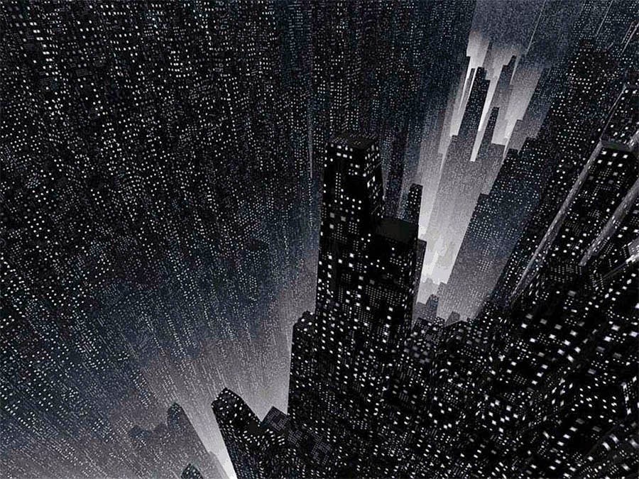 Ryan Bliss Atompunk Megacity Retro Future City - Black And White Night Photography City - HD Wallpaper 