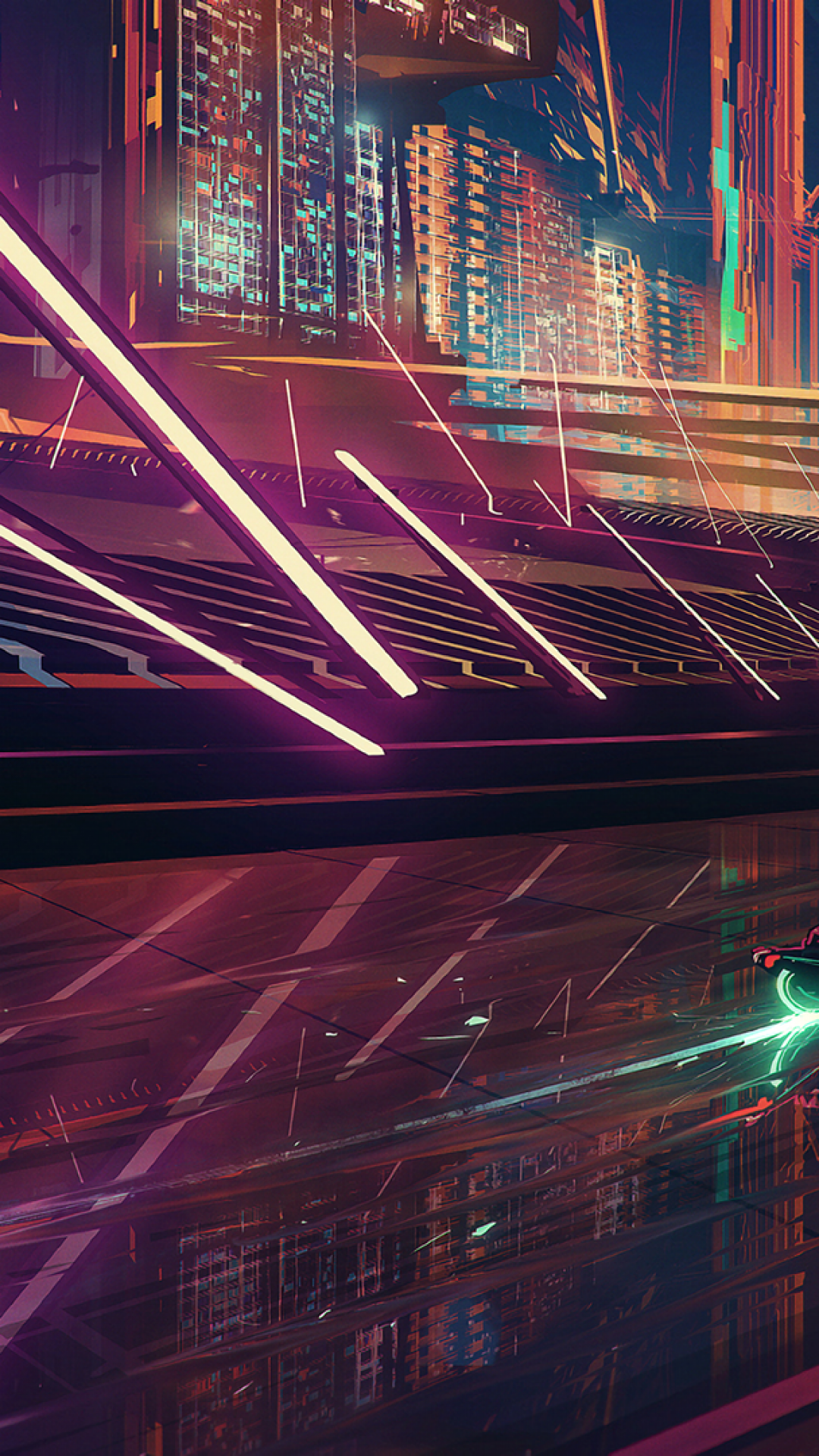 Sci-fi, Neon, Digital Art, Motorcycle, Cyberpunk, Buildings, - Neon Cyberpunk - HD Wallpaper 