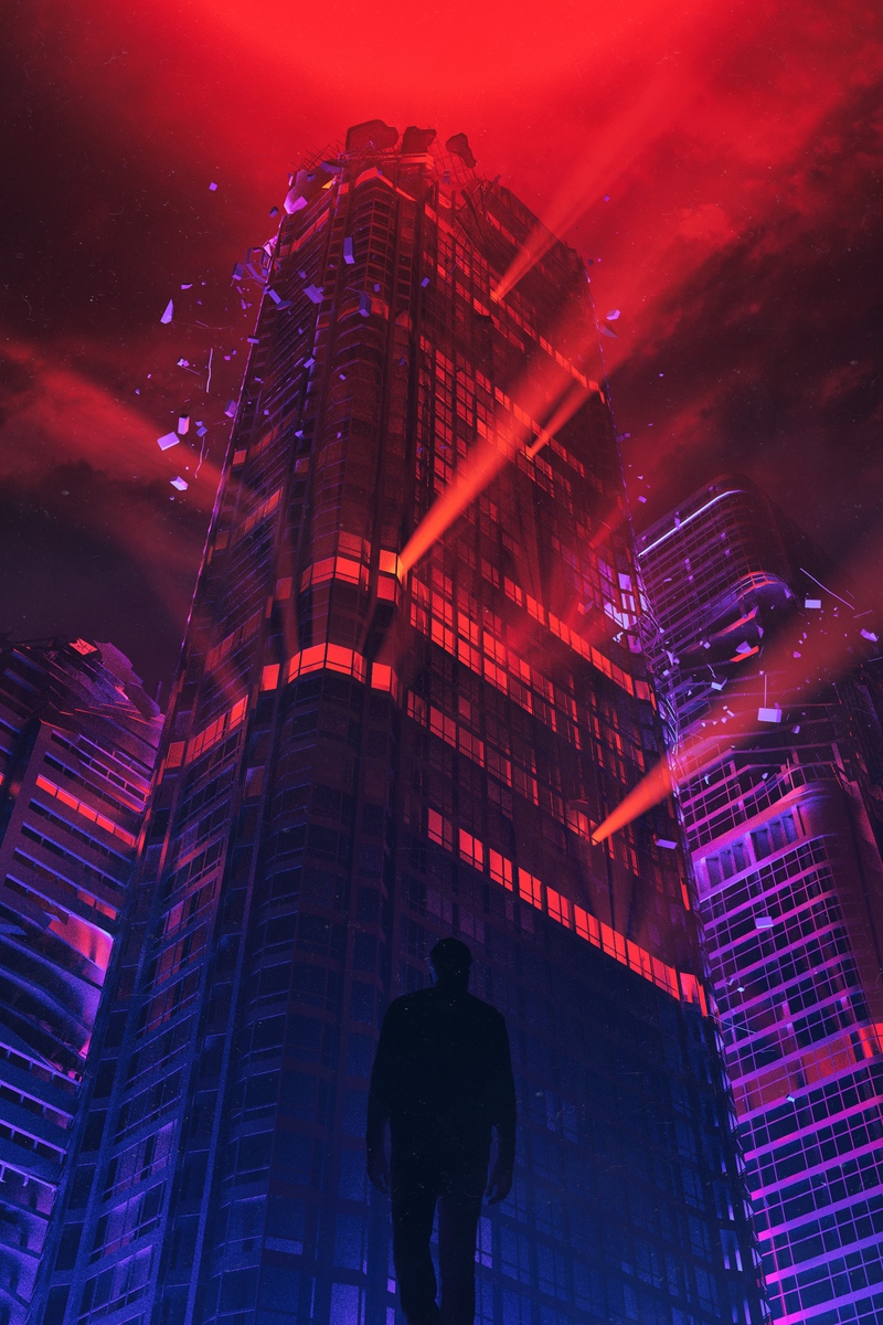 Wallpaper Man, Silhouette, Skyscraper, Art, Futurism - Fly Wallpaper Skyscraper Ar - HD Wallpaper 