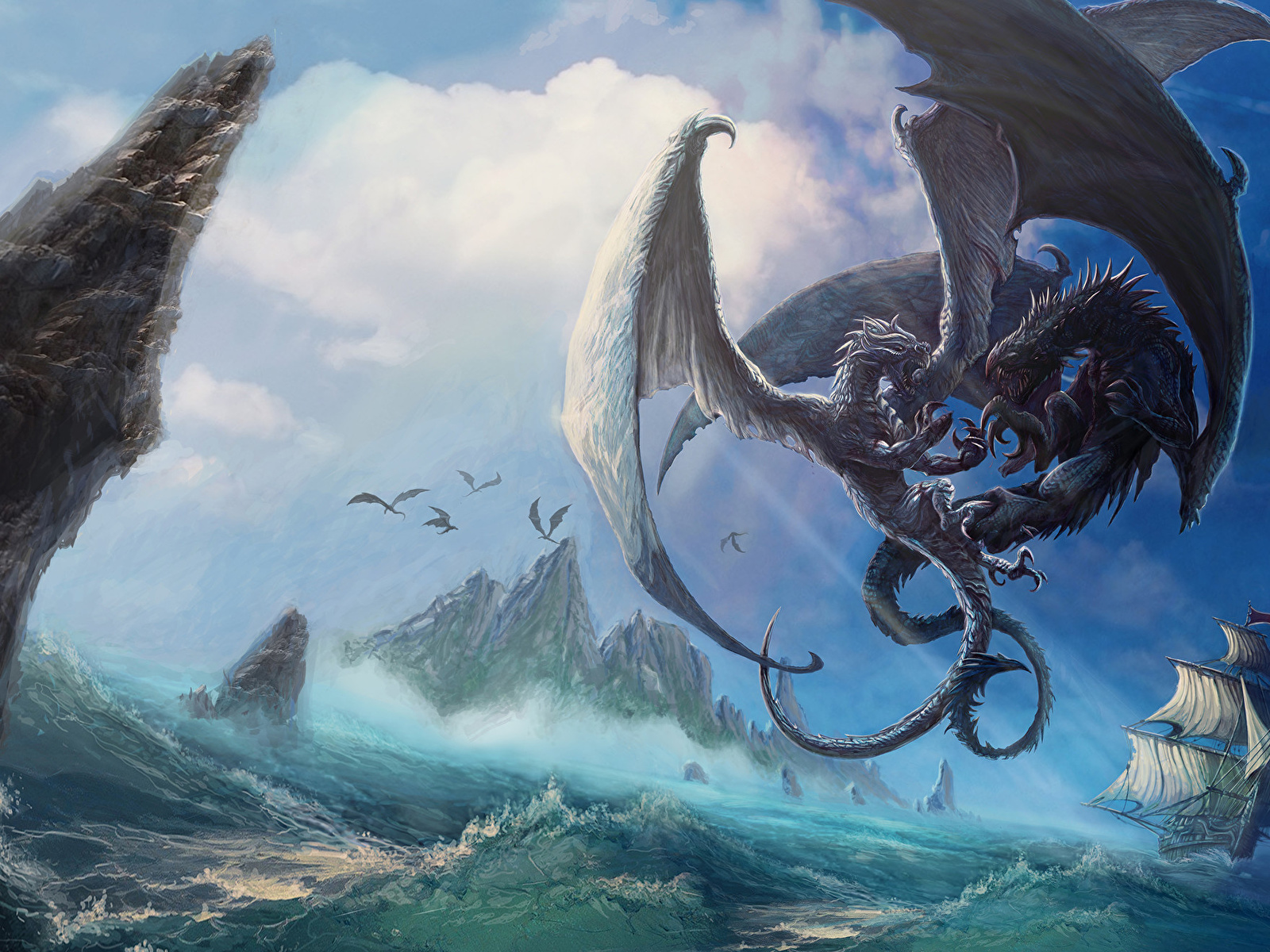 Dragons Fighting - HD Wallpaper 