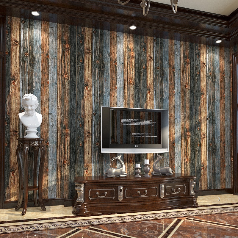Vintage Wood Panel Wallpaper Blue Brown Painted Wood - Entertainment Center - HD Wallpaper 