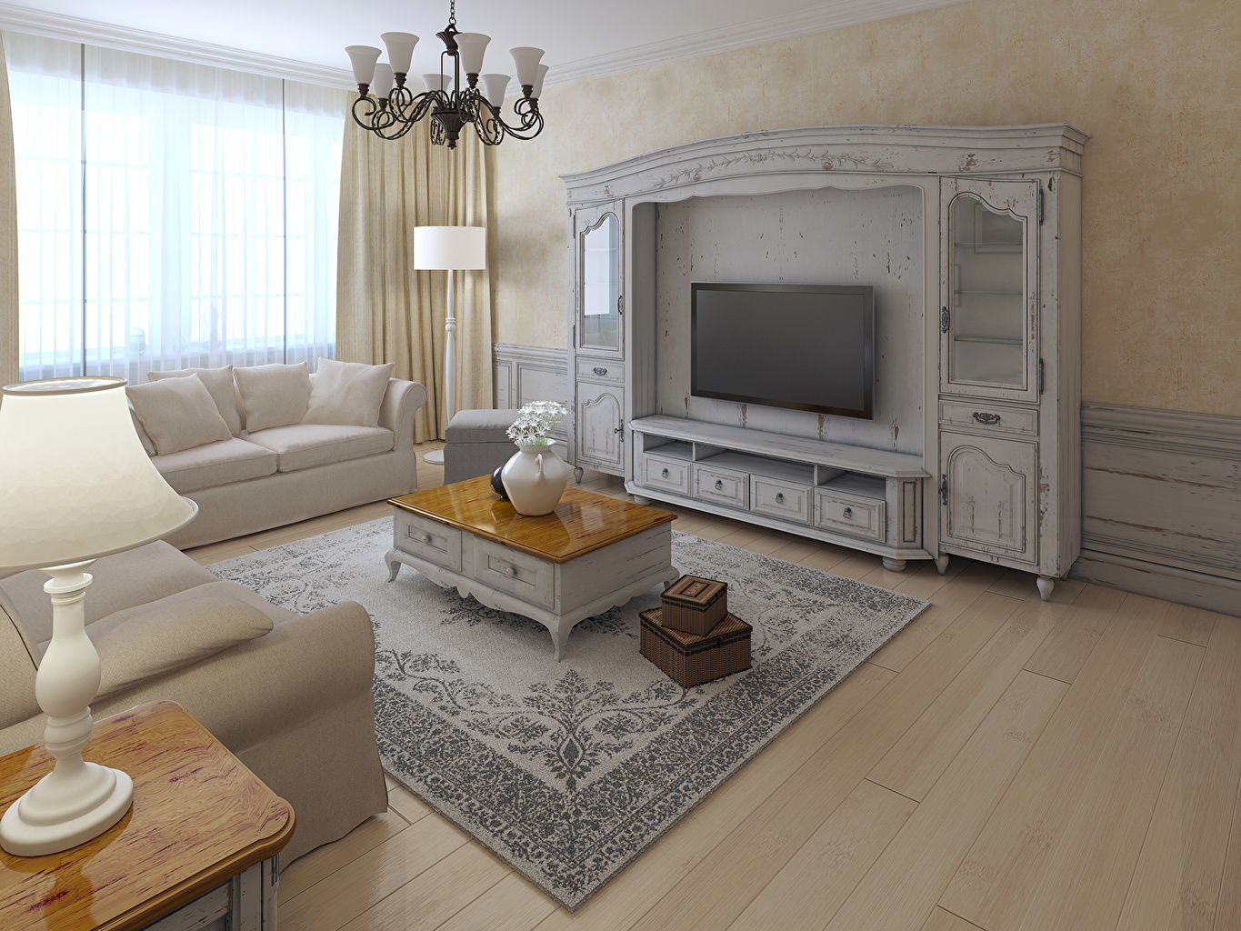 Shabby Chic Living Room Grey - HD Wallpaper 