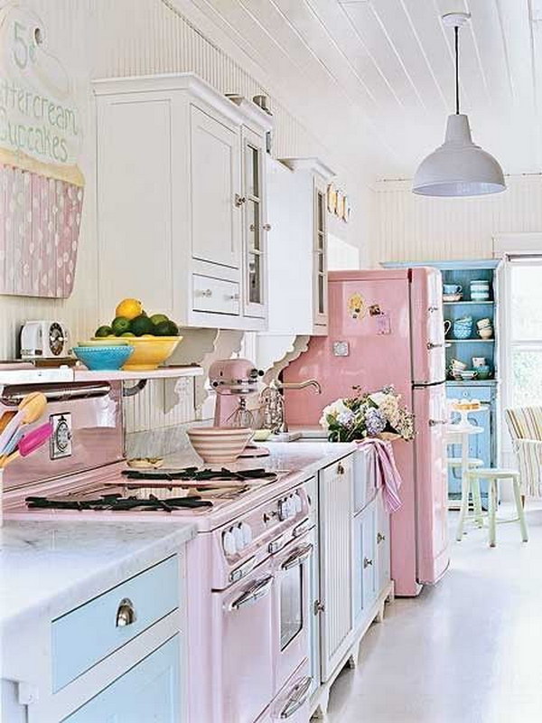 Lovely Pastel Colors - Blue Shabby Chic Kitchen - HD Wallpaper 