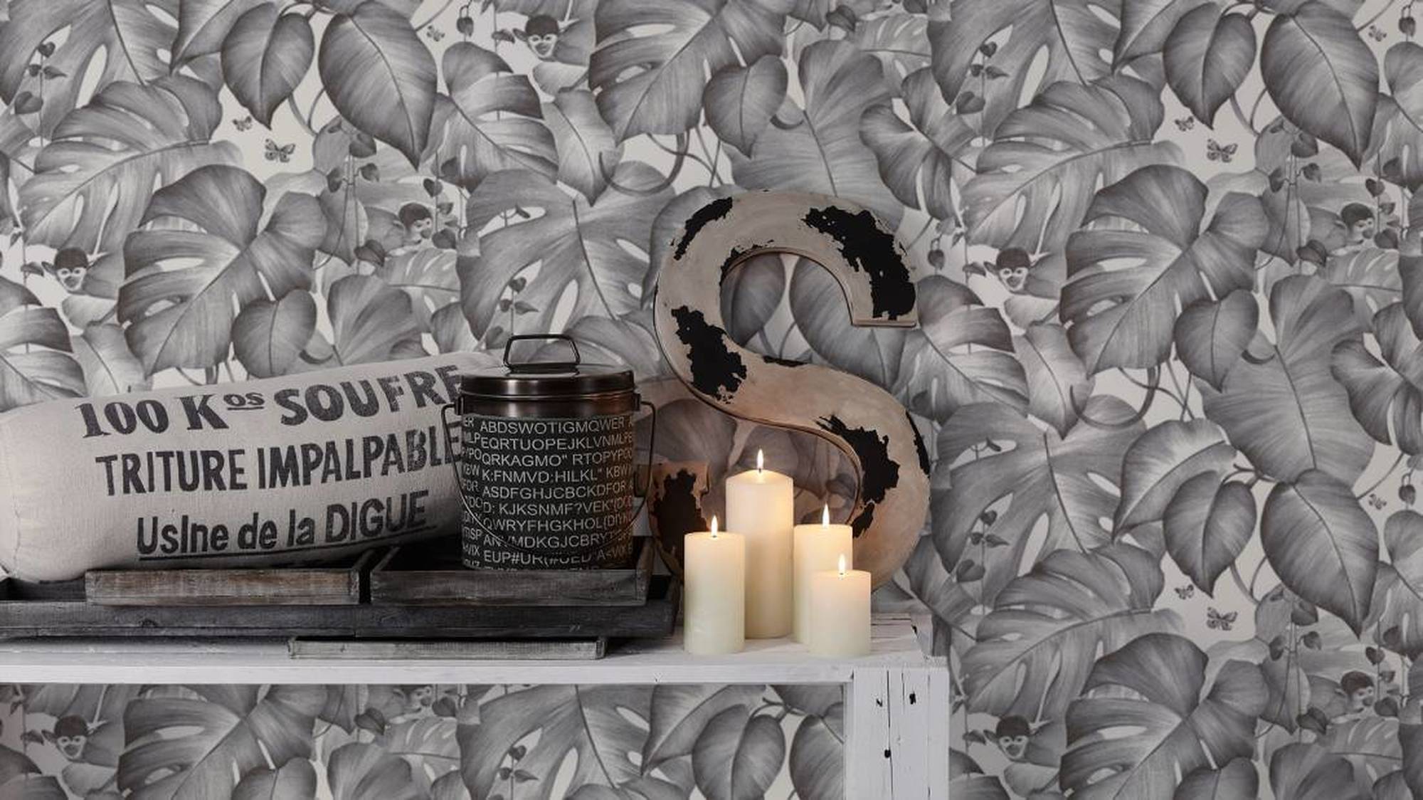 Colibri Palm Leaf Monkeys Black White - HD Wallpaper 