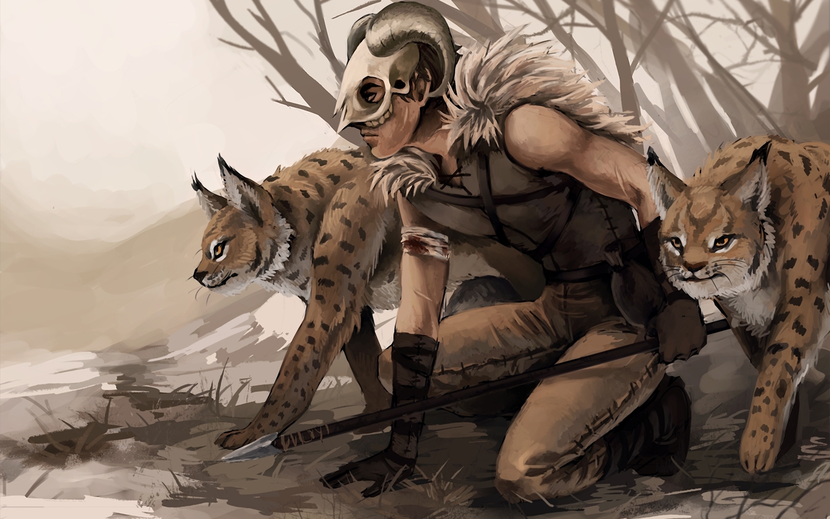 Art, Lynx, Predator, Guy, Mask, Spear, Hunting - Predator Mask - HD Wallpaper 