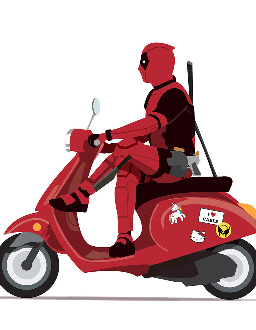 Marvel, Deadpool On Scooter, Minimal, Superhero, Funny, - Deadpool Scooter - HD Wallpaper 