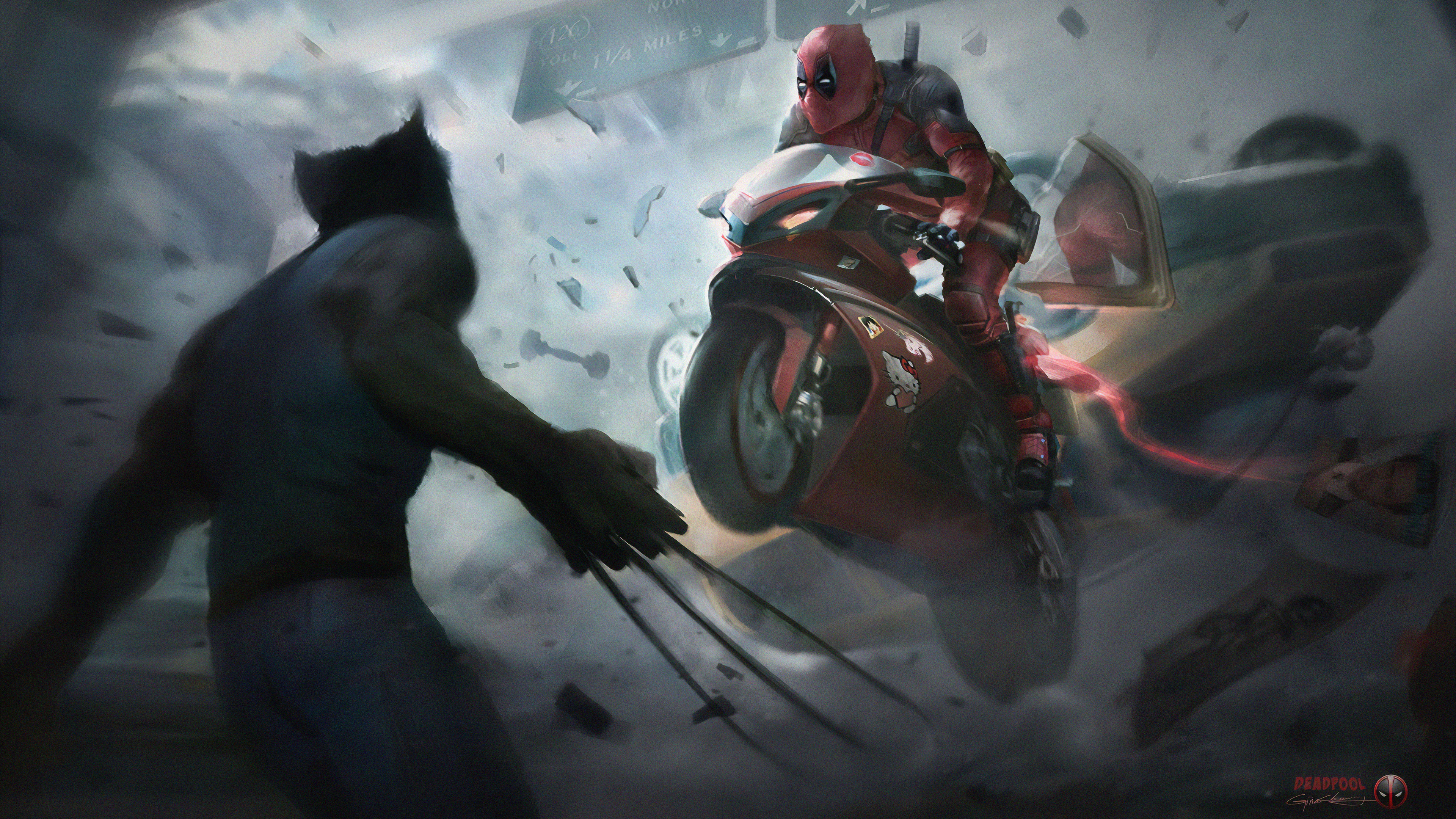Deadpool On Super Bike - Wolverine And Deadpool Hd - HD Wallpaper 