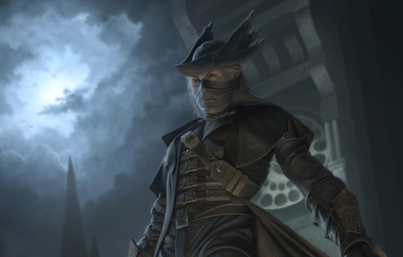 Photo Wallpaper Clouds, Night, Hat, Art, Hunter, Bloodborne - Охотник Bloodborne Art - HD Wallpaper 