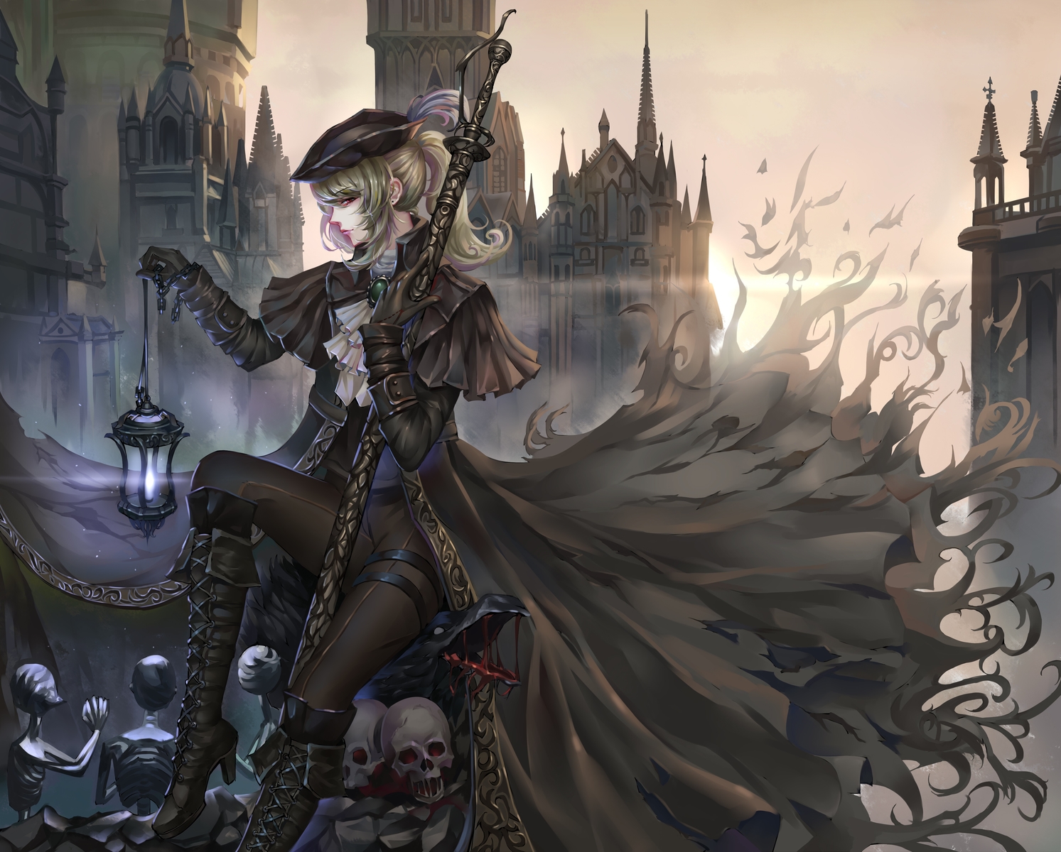 Aaeru Blonde Hair Bloodborne Boots Chain Gloves Gothic - Fanart Lady Maria Bloodborne - HD Wallpaper 