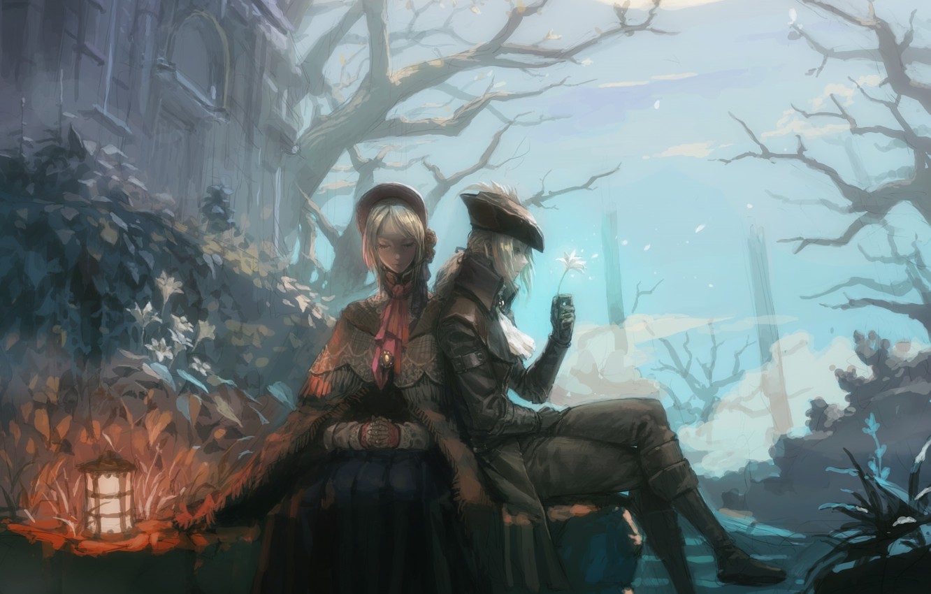 Photo Wallpaper Night, Girls, The Moon, Art, Bloodborne - Bloodborne Art - HD Wallpaper 