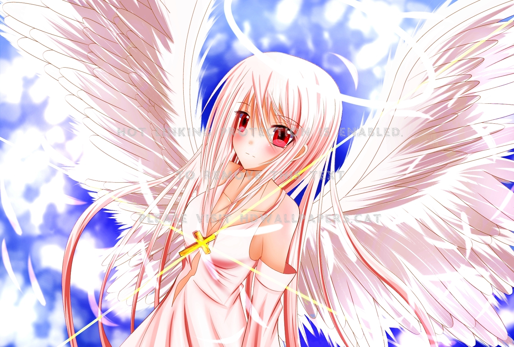 Angel Girl Wings Cute Cross Anime - Anime Angel Girl Cute - HD Wallpaper 