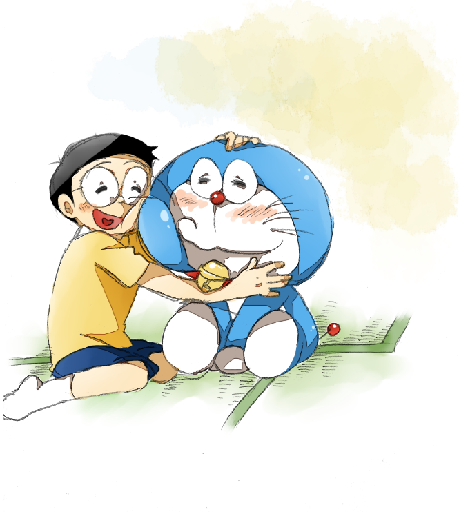 Sweet Painting Of Nobita With Doraemon - Doraemon And Nobita Sitting - HD Wallpaper 