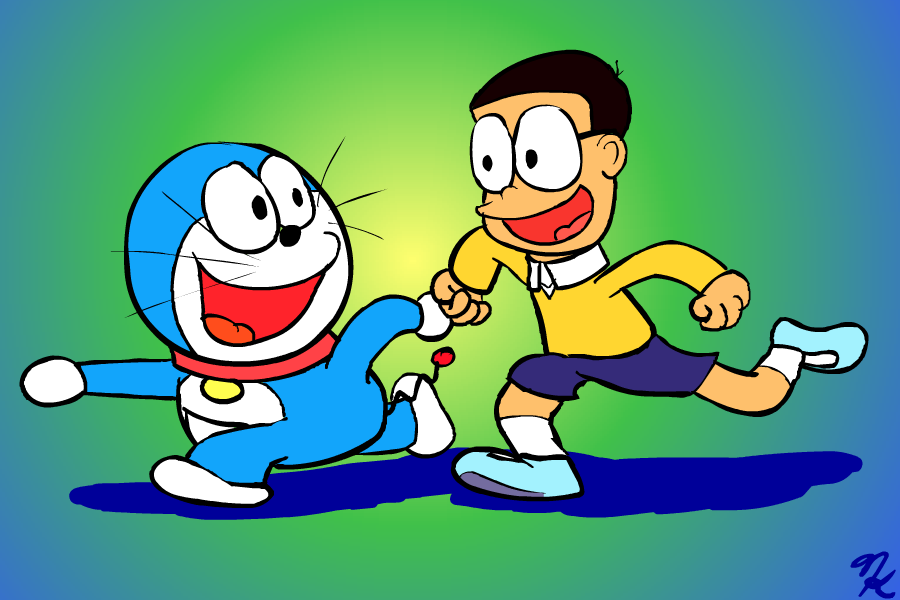 Running Image Of Nobita With Doraemon - Doraemon Y Nobita - HD Wallpaper 