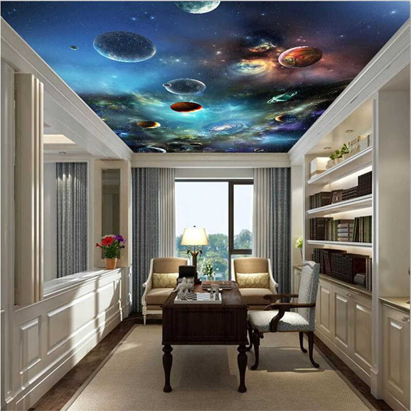 Wellyu Wallpaper Kustom 3d Ruang Bintang Planet Tata - Hiasan Plafon Motif Tata Surya - HD Wallpaper 