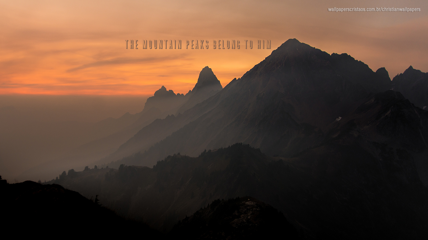 The Mountain Peaks Belong To Him Christian Wallpaper - Mountain Range With Sunset - HD Wallpaper 