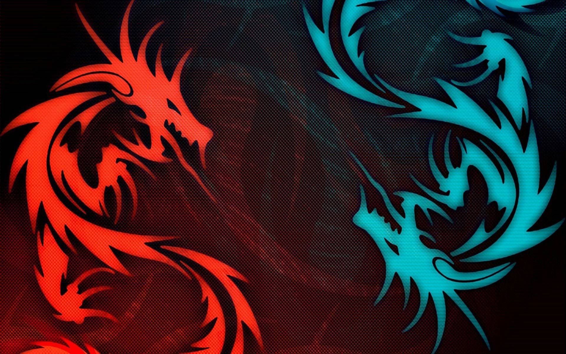 Blue And Red Dragon - HD Wallpaper 