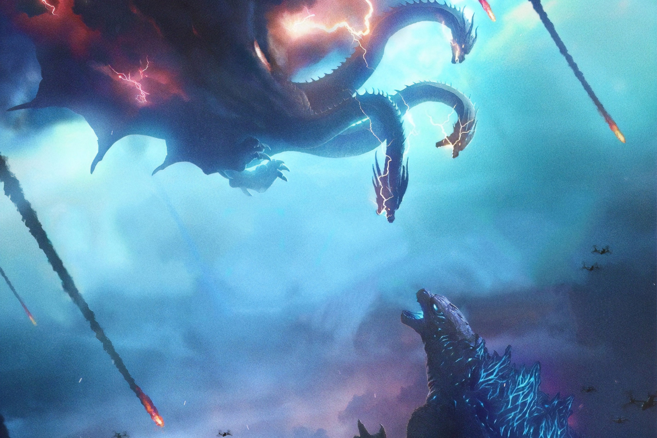 Godzilla Vs 3 Headed Dragon Wallpaper - Godzilla King Of The Monsters Background - HD Wallpaper 