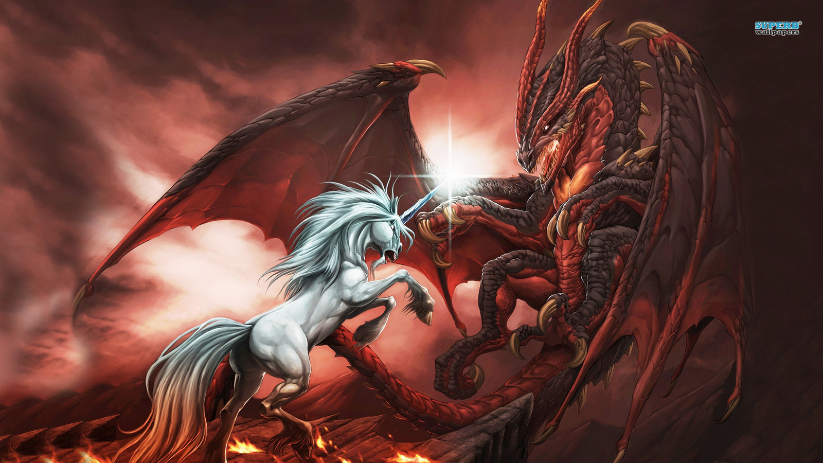Unicorn Vs Dragon - Dragon Unicorn - HD Wallpaper 