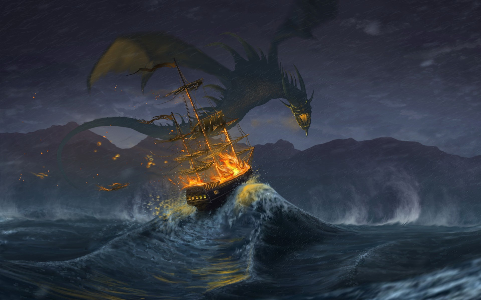 Badass Dragon Wallpaper Desktop Background On Wallpaper - Ship And Sea  Monster - 1920x1200 Wallpaper 