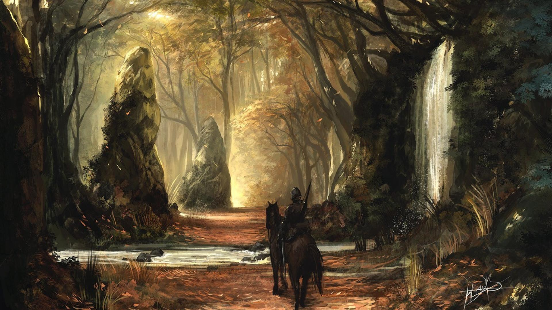 Autumn Fantasy Wallpaper - Autumn Fantasy Forest Art - HD Wallpaper 