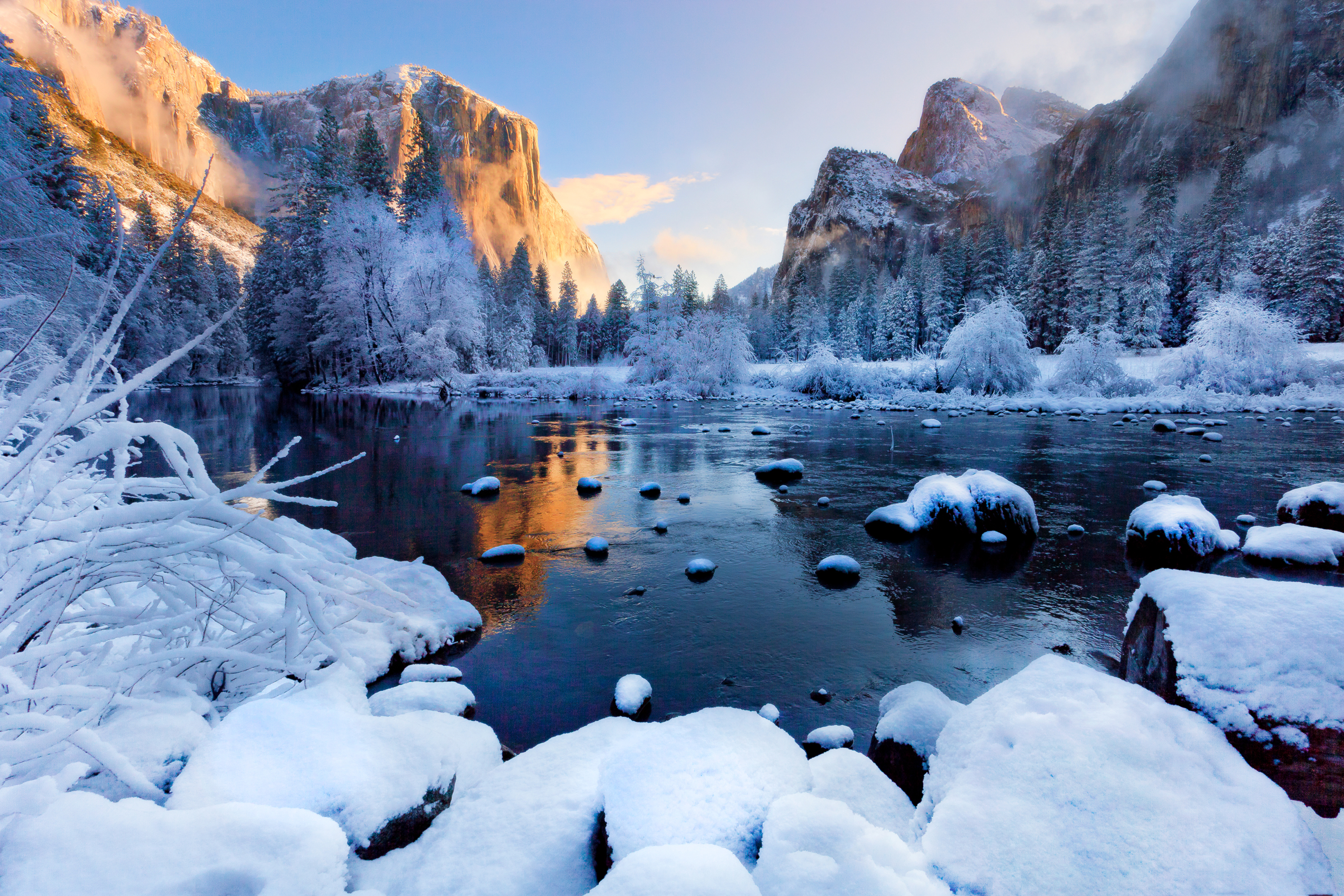 Yosemite Winter Picture On Wallpaper Hd 3000 X 2000 - Yosemite National Park Snowing - HD Wallpaper 