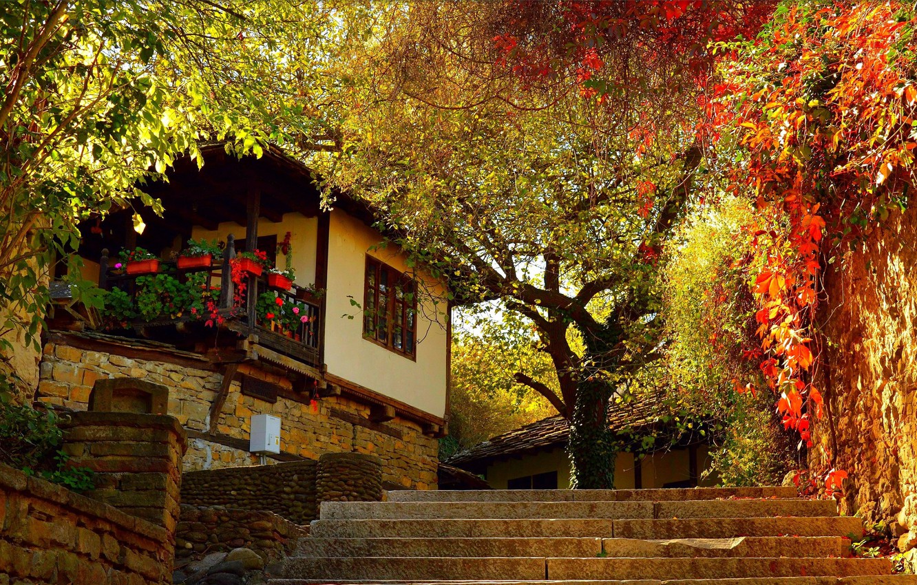 Photo Wallpaper Autumn, House, Stage, House, Fall, - Уютный Осенние Обои На Рабочий Стол - HD Wallpaper 