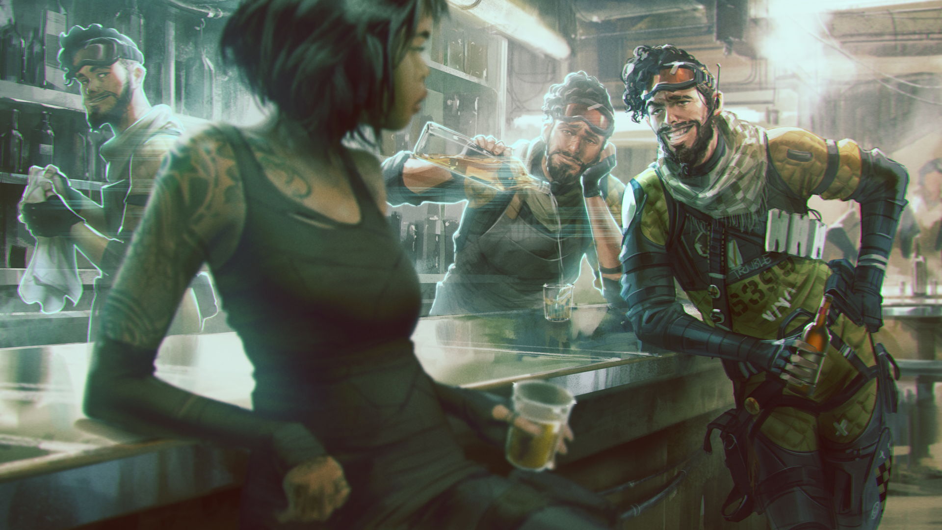 Apex Legends Lifeline Beer Bar Wallpaper - Apex Legend Mirage - HD Wallpaper 