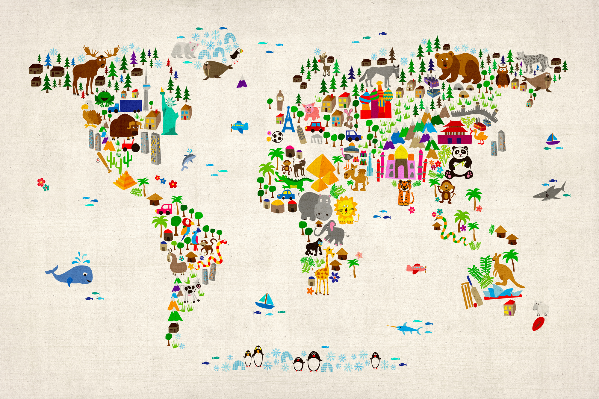Kids Animal World Map Wallpaper - Map Of The World - HD Wallpaper 