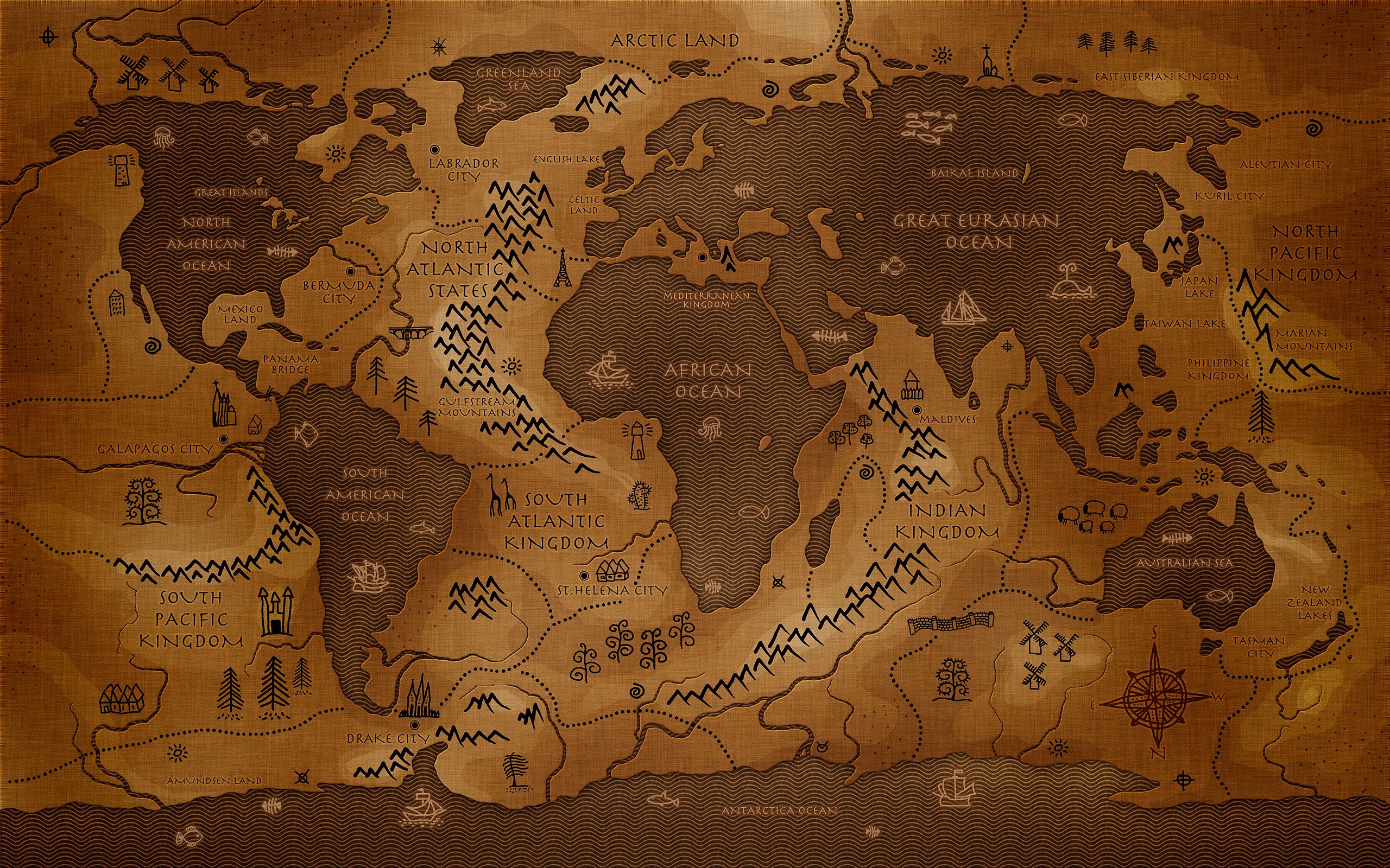 World Map Wallpapers - World Map Fantasy Style - HD Wallpaper 